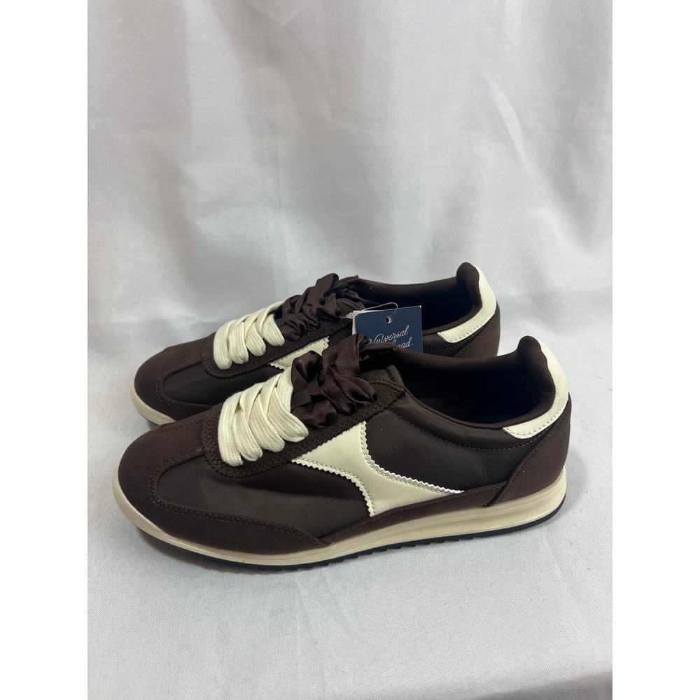 Universal Thread Women Brown Cream Retro Jogger Sneakers Ribbon Laces Size 7 NEW